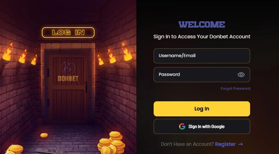 Donbet Casino login screen on desktop